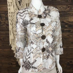 Brownstone Studio |‎ Mesh Button Down Split Neck Top